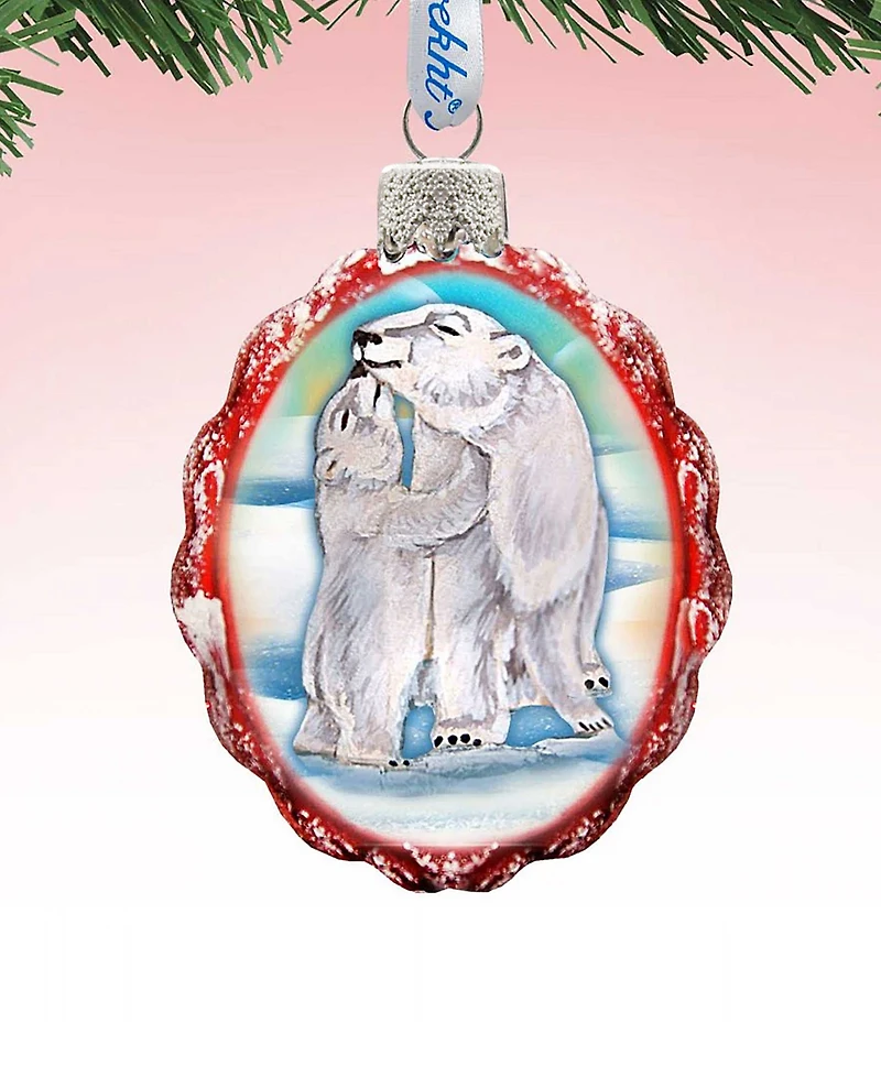 G.DeBrekht Santa Polar Bear Cubs Glass Ornament