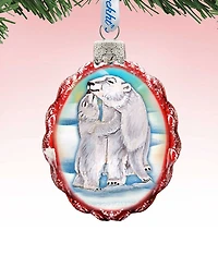 G.DeBrekht Santa Polar Bear Cubs Glass Ornament