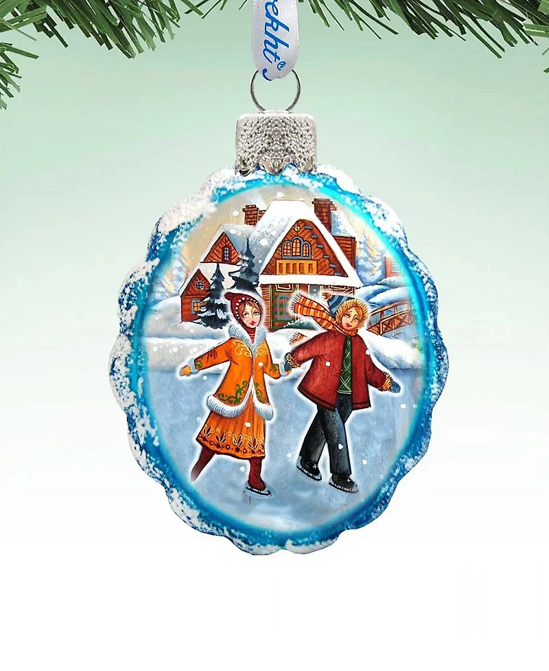 G.DeBrekht Fun Skiing Glass Ornament