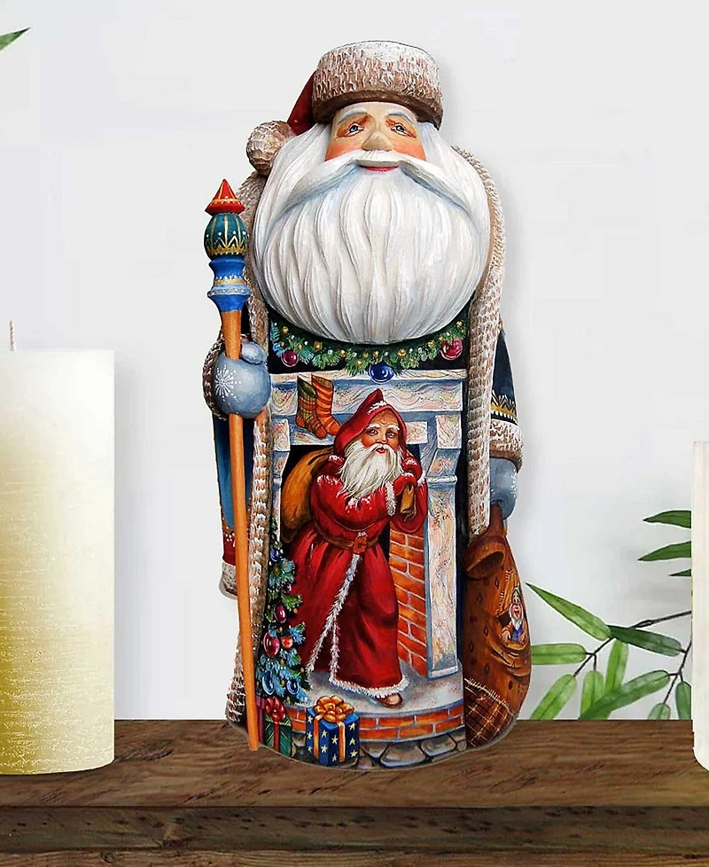 G.DeBrekht Woodcarved and Hand Painted Coming To Town Santa Claus Figurine
