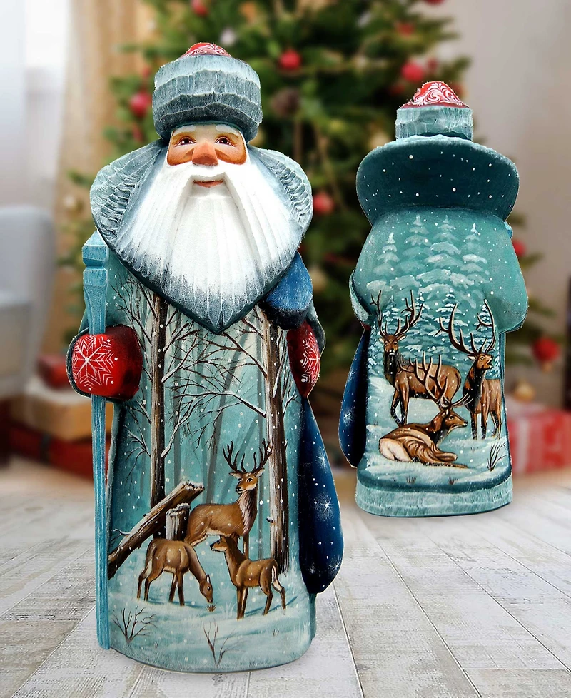 G.DeBrekht Woodcarved Hand Painted Reindeer Santa Figurine