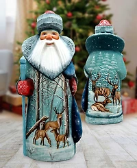 G.DeBrekht Woodcarved Hand Painted Reindeer Santa Figurine