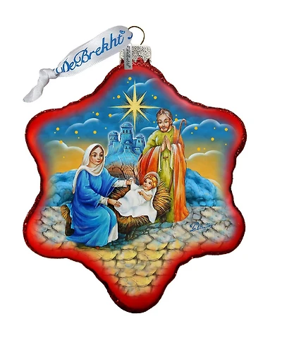 G.DeBrekht Holy Family Snowflake Limited Edition Scenic Hand Painted Glass Ornament