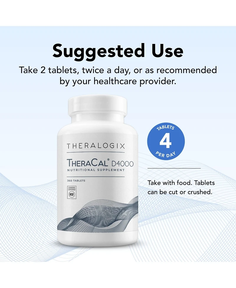 Theralogix TheraCal D4000 - Bone Health Support Supplement with Calcium, Magnesium, Vitamin D3, Vitamin K2 and Boron - 90-Day Supply - Nsf Certified