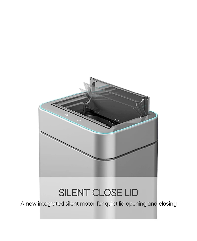 Mega Casa 50L / 13 Gallon Stainless Steel Automatic Trash Can with Silent Close Lid and Stay-Open Feature
