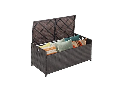 sumyeg 34 Gallon Patio Storage Bench with Seat Cushion and Zippered Liner