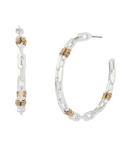 Robert Lee Morris Soho Two-Tone Paper Clip Frozen Chain Large Hoop Earrings