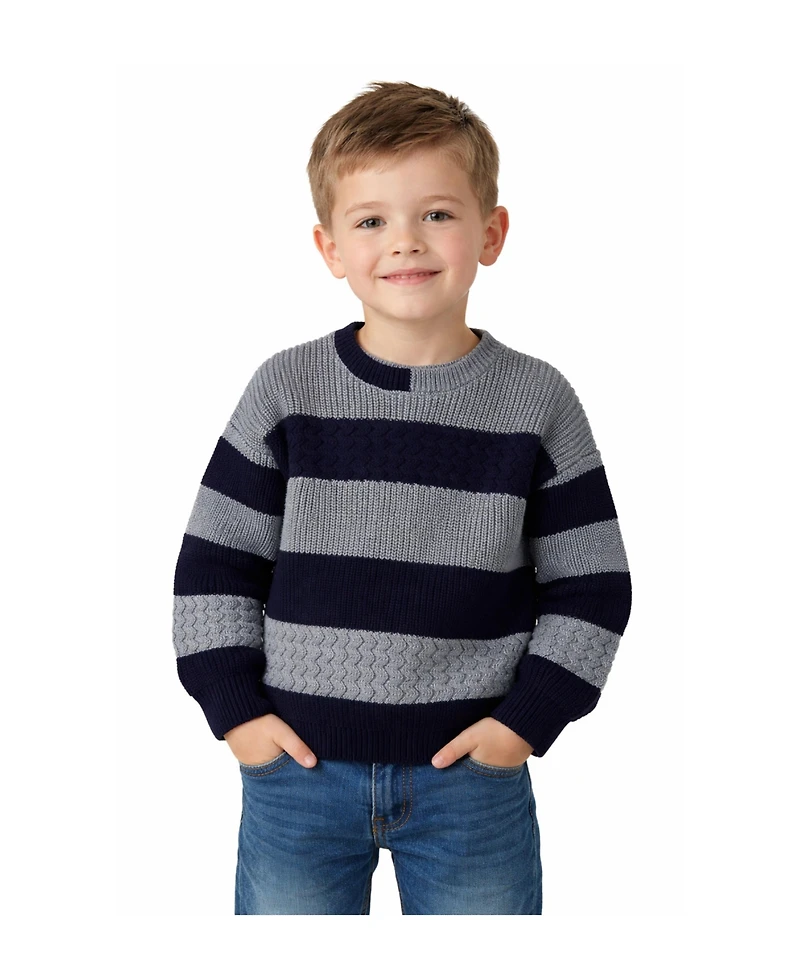 MeMoi Toddler Boys 2-Tone Striped Cotton Rich Knit Pullover Sweater