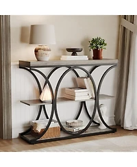 gaomon Narrow Entryway Table Tier Console Sofa Table with Open Storage Shelf, Oval Metal Frame, Home Accent Tables for Living Room