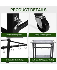 Flynama 2-Tier Outdoor Grill Cart with Locking Wheels and Tool Hooks
