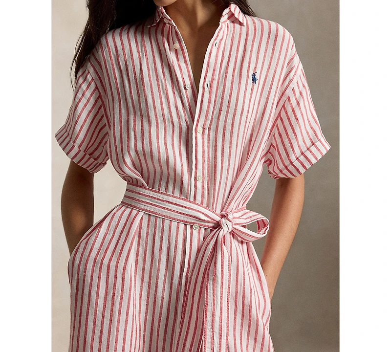Polo Ralph Lauren Women's Striped 100% Linen Short-Sleeve Shirtdress