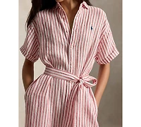 Polo Ralph Lauren Women's Striped 100% Linen Short-Sleeve Shirtdress