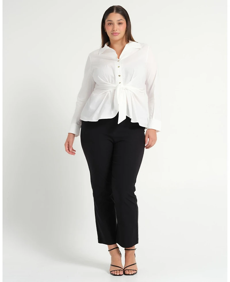 Estelle Plus Sizes Leo Collared V-Neck Button Tie-Front Shirt