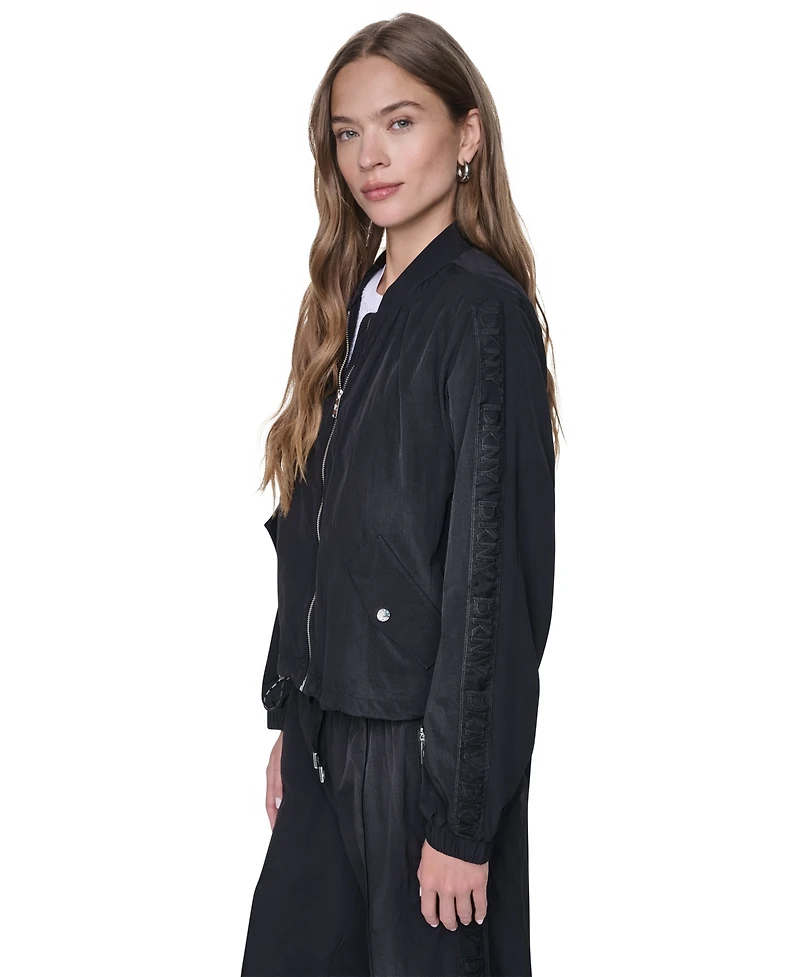 Dkny Women's Logo Trim Rumpled Bomber Tech Jacket