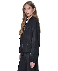 Dkny Women's Logo Trim Rumpled Bomber Tech Jacket