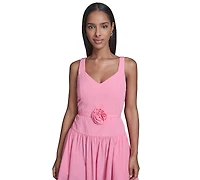 Karl Lagerfeld Paris Women's 3D Floral Drop Waist A-Line Midi Dress