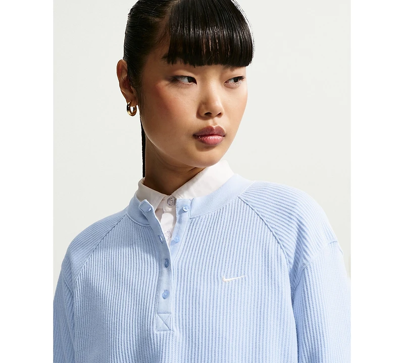 Nike Women's Sportswear Chill Waffle Oversized Long-Sleeve Henley Top