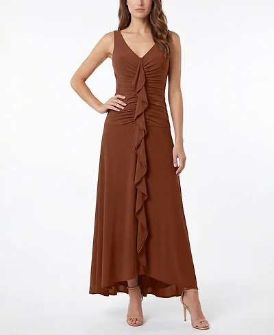 Taylor Women's V-Neck Sleeveless Ruffle Front Dress