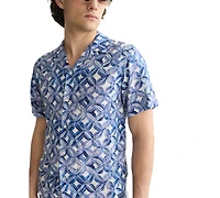 Scotch & Soda Men's Short-Sleeve Tiles Flower Blue Shirt