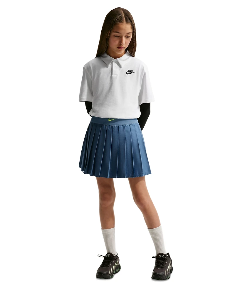 Nike Big Boys' and Girls' Sportswear Club Knit Short-Sleeve Polo Buttoned-Up T-Shirt