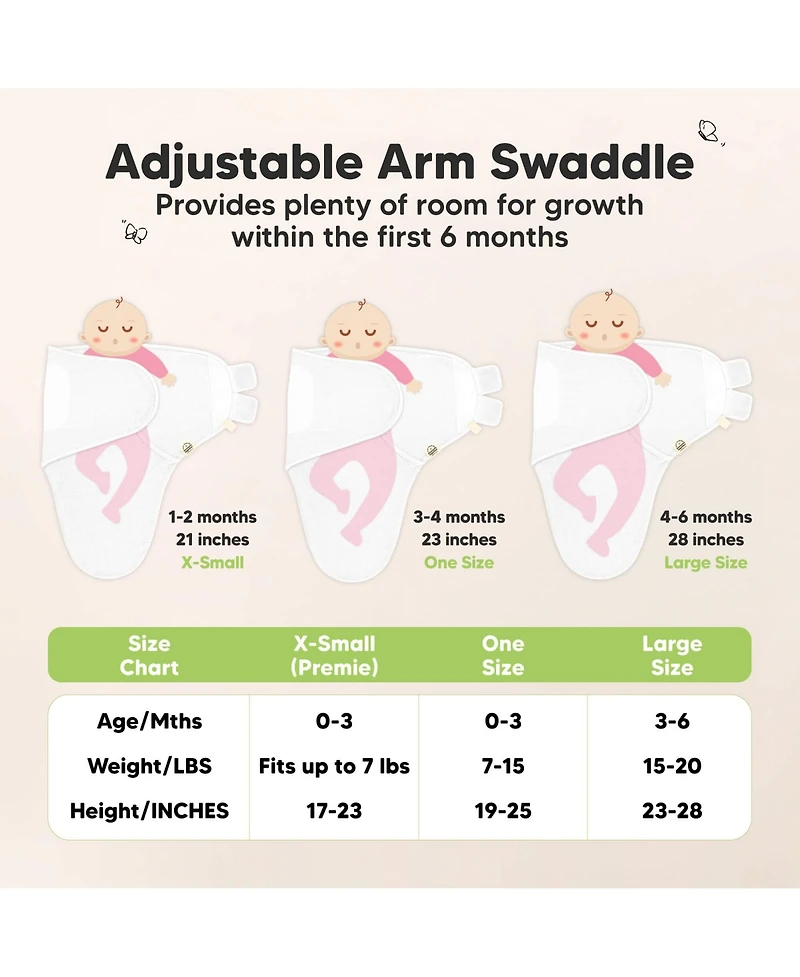 KeaBabies 3pk Soothe Wren Swaddle Sleep Sacks, Newborn Swaddles Wrap 0-3 Months, Soft Baby Wearable Blanket
