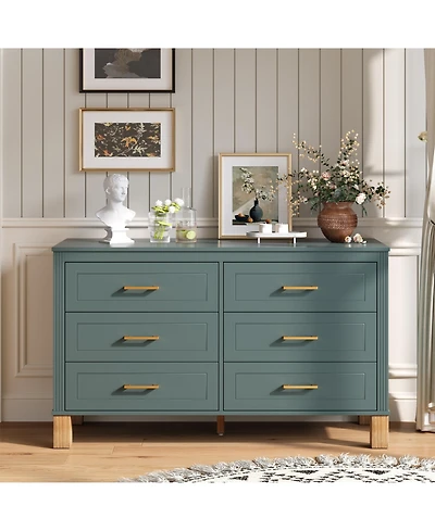 Rainsken 6-Drawer Dresser for Bedroom, 47.24'' Modern Chest of Drawers with Metal Handles and Solid Wood Legs, Storage Organizer for Living Room