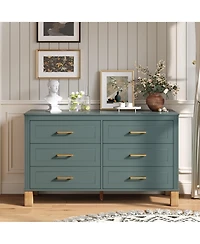 Rainsken 6-Drawer Dresser for Bedroom, 47.24'' Modern Chest of Drawers with Metal Handles and Solid Wood Legs, Storage Organizer for Living Room