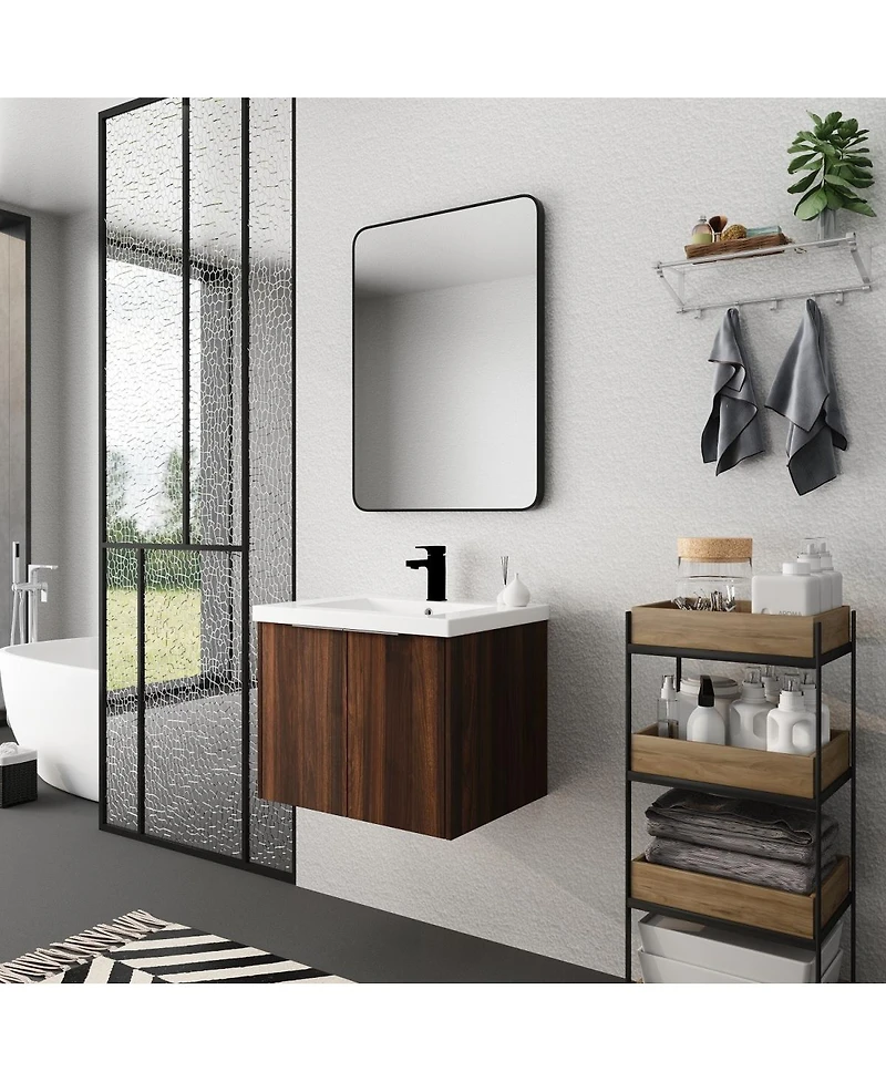 Sillysis Floating Bathroom Vanity with Resin Sink, Modern Plywood Cabinet