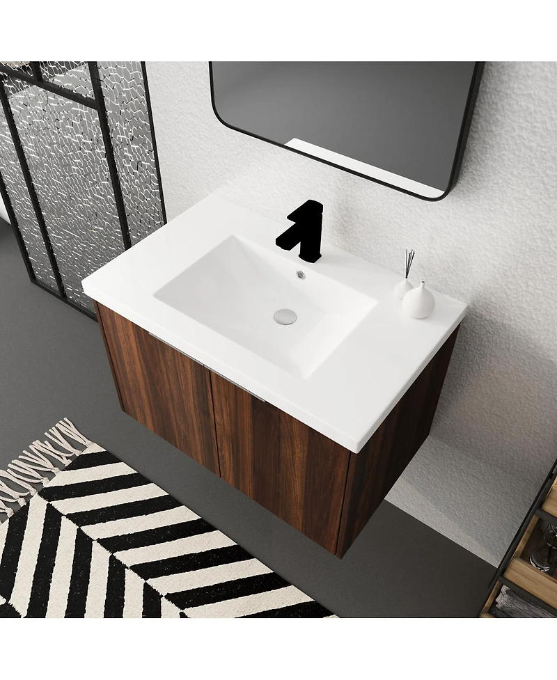 Sillysis Floating Bathroom Vanity with Resin Sink, Modern Plywood Cabinet
