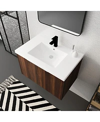Sillysis Floating Bathroom Vanity with Resin Sink, Modern Plywood Cabinet