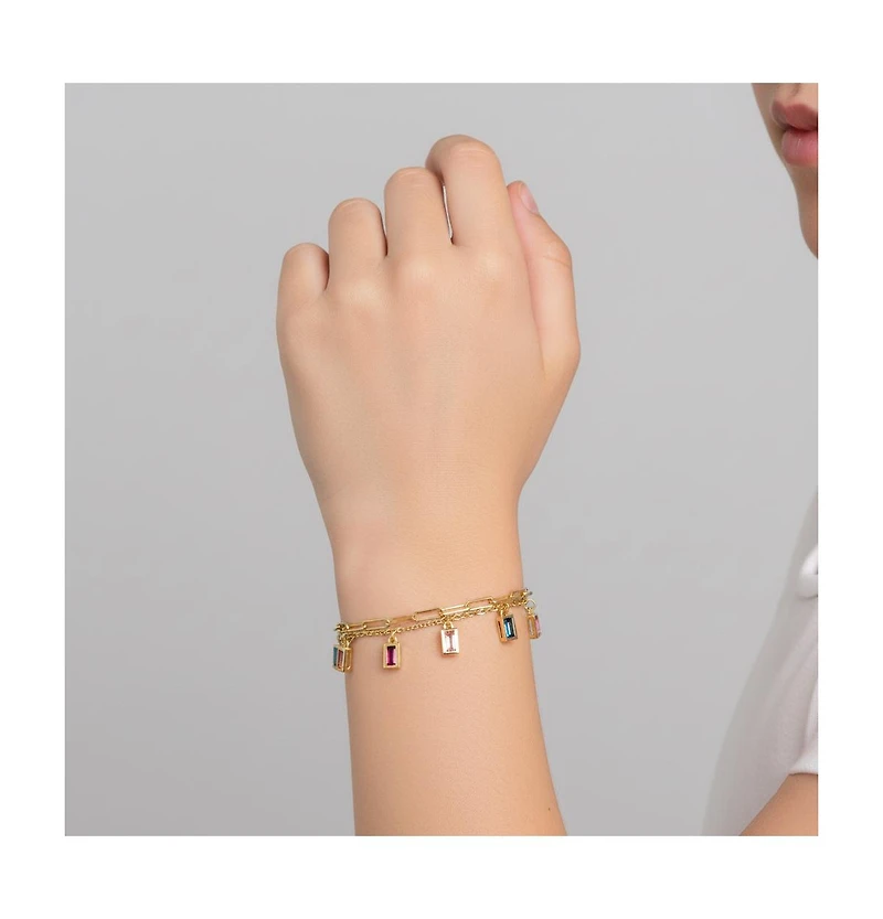 GiGiGirl 14k Gold Plated with Rainbow Multi-Color Cubic Zirconia Adjustable Birthstone Charm Bracelet