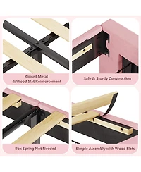 Homfan Velvet Upholstered Bed Frame with Storage Headboard, Footboard Drawer and Wood Slats, Box Spring Not Required