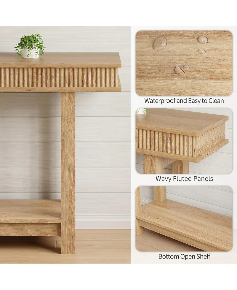 gaomon Farmhouse Fluted Console Table, 2 Tier Wooden Entryway Table with Shelf Storage, Rectangular Narrow Sofa Table Behind Couch, Entry Table