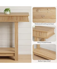 gaomon Farmhouse Fluted Console Table, 2 Tier Wooden Entryway Table with Shelf Storage, Rectangular Narrow Sofa Table Behind Couch, Entry Table