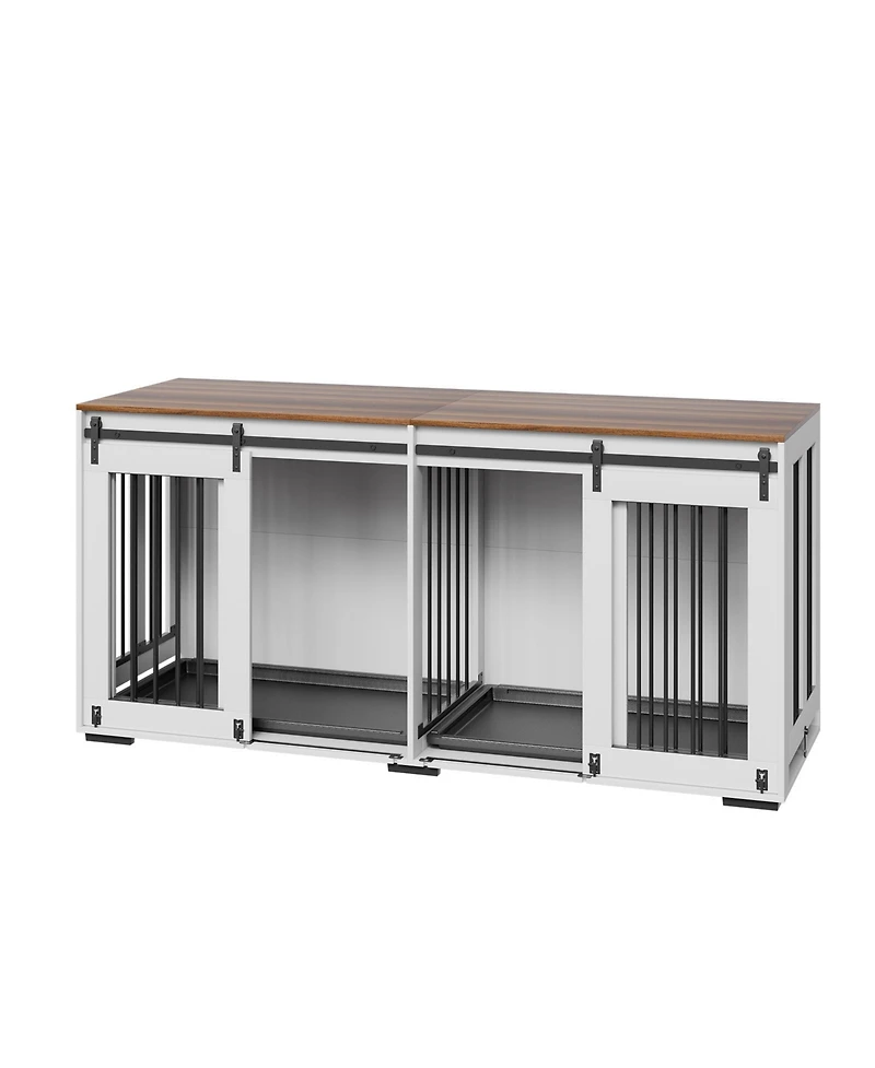 Aostirmotor Wooden Dog Crate Furniture 72 in, Indoor Heavy Duty Dog Kennel with Tray, Large Dog Crate for Xl Breeds, Sturdy and Stylish Design