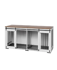 Aostirmotor Wooden Dog Crate Furniture 72 in, Indoor Heavy Duty Dog Kennel with Tray, Large Dog Crate for Xl Breeds, Sturdy and Stylish Design