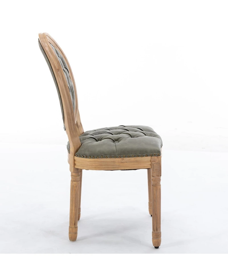 sumyeg French Style Solid Wood Frame Dining Chair with Pu Leather Upholstery and Nailhead Trim Set of 2