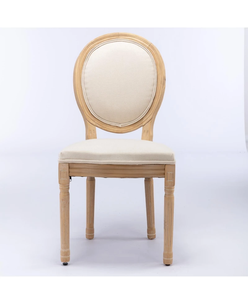 sumyeg French Style Solid Wood Frame Dining Chair with Linen Fabric Back Set of 2