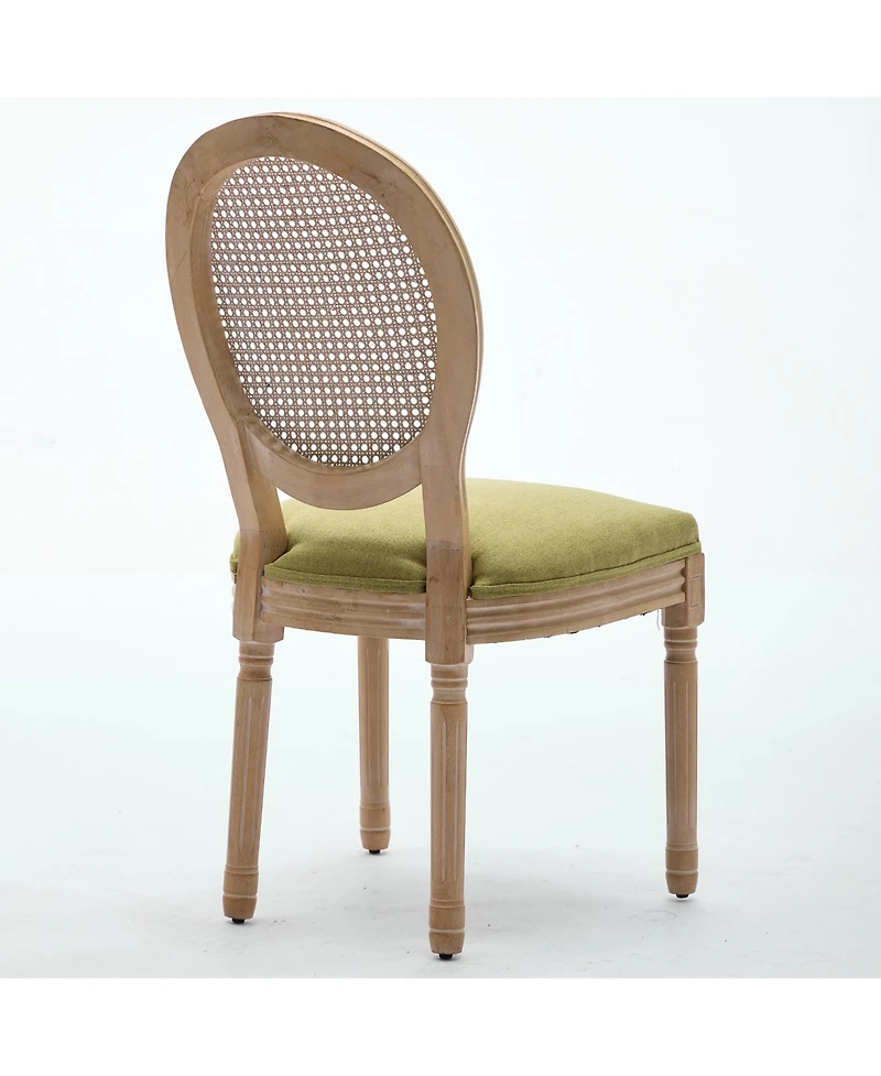 sumyeg French Style Solid Wood Frame Dining Chair with Linen Fabric Rattan Back Set of 2