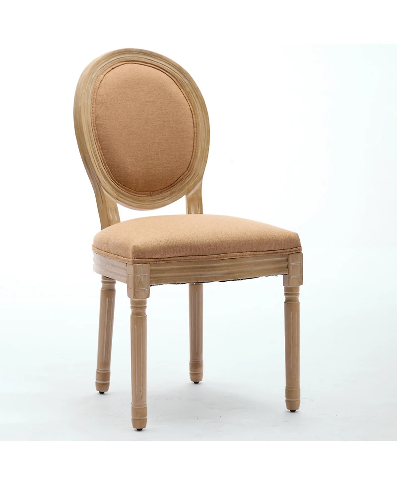 sumyeg French Style Solid Wood Frame Dining Chair with Linen Fabric Back Set of 2