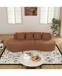 Rainsken Modern 3-Seater Curved Modular Sofa, Half Moon Shaped Chenille Couch with Dual Cup Holders and Storage Side Pockets for Home Use