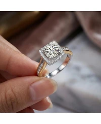 Genevive Two-Tone with Clear Cubic Zirconia Halo Ring