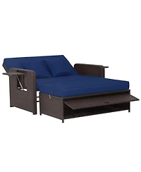 Gouun Outdoor Rattan Daybed Loveseat with 4-Position Backrest and Retractable Side Trays