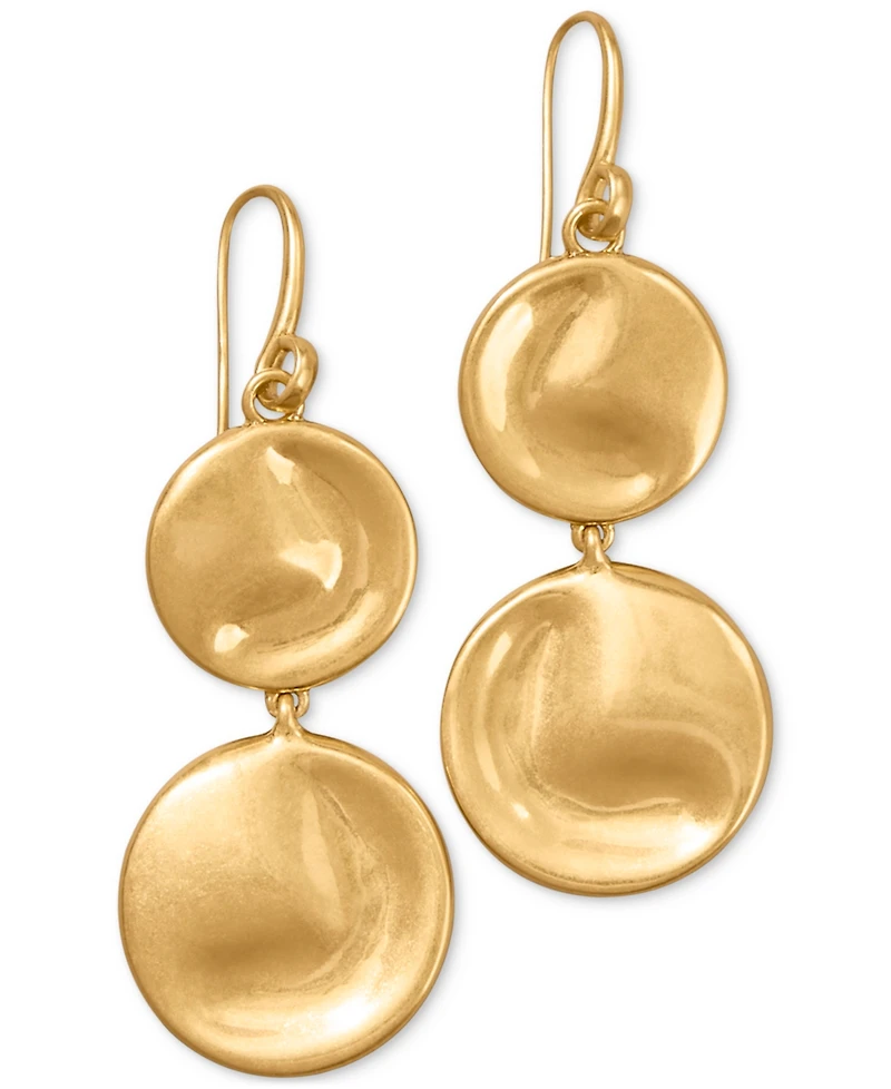 Donna Karan Worn 24k Gold Plated Double Drop Wave Coin Earrings
