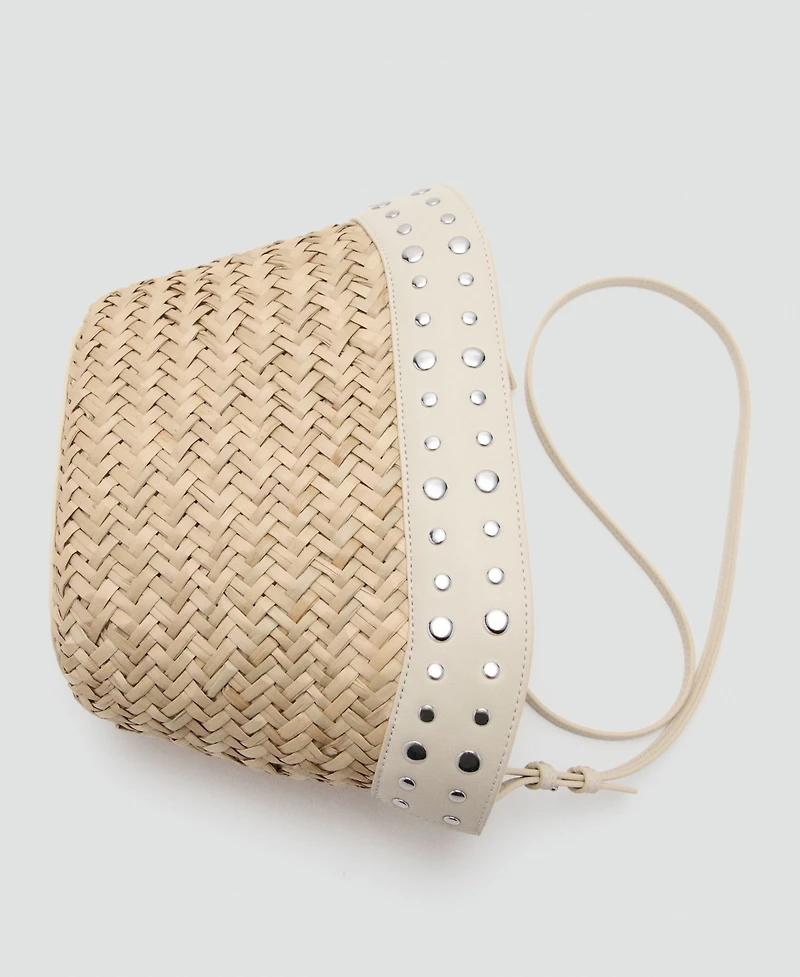 Mango Women's Studs Raffia Handbag