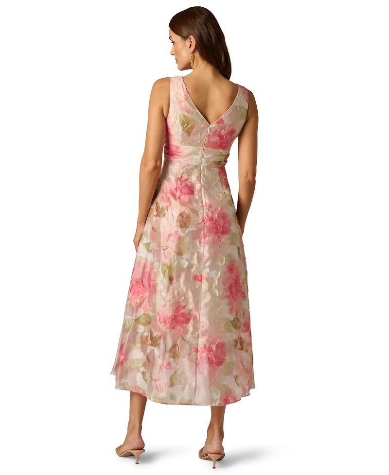 Adrianna Papell Petite Cascade Organza V-Neck Midi Dress