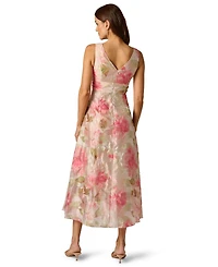 Adrianna Papell Petite Cascade Organza V-Neck Midi Dress