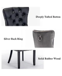 Rainsken Dining Chairs Set of 2, Modern Pu and Velvet Upholstered Kitchen with Wood Legs, Nailhead Trim Button Design for Room