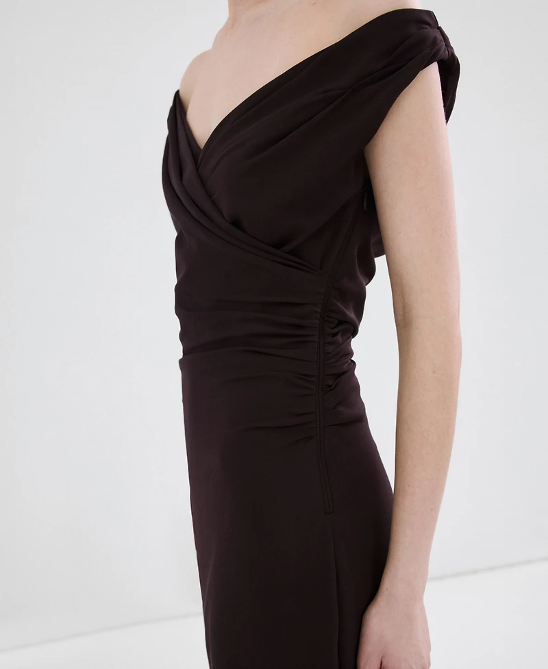 Mango Women's Crossover Neckline Ruched Dress