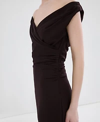 Mango Women's Crossover Neckline Ruched Dress